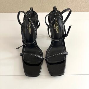 Saint Laurent Women's YSL Opyum 110 Studded Black Ankle Strap Heels sz EU 38/US8